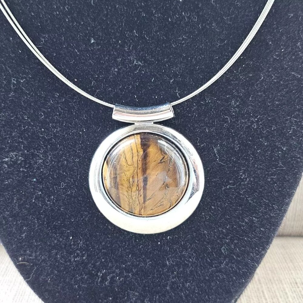 Vintage Necklace Silver Tone Wired Round Pendant Fashion Necklace Jewelry - Picture 7 of 11